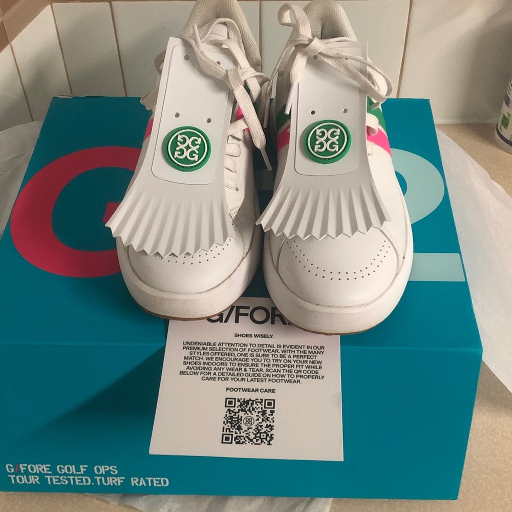 GFORE Golf Sneaker with Pink & Green Stripes